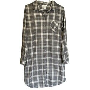 Garnet Hill Grey Plaid Button Down Dress Size 8 Organic Pima Cotton Classic
